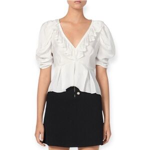 New Sandro Paris‎ Erika Short Sleeve Peplum Top Large V-Neck